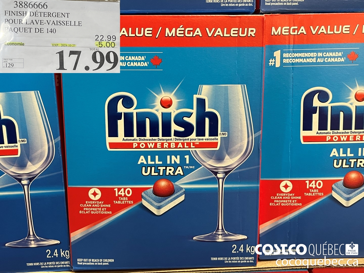 3886666 FINISH DETERGENT POUR LAVE-VAISSELLE PAQUET DE 140 ($5.00 INSTANT SAVINGS EXPIRES ON 2024-10-27) $17.99