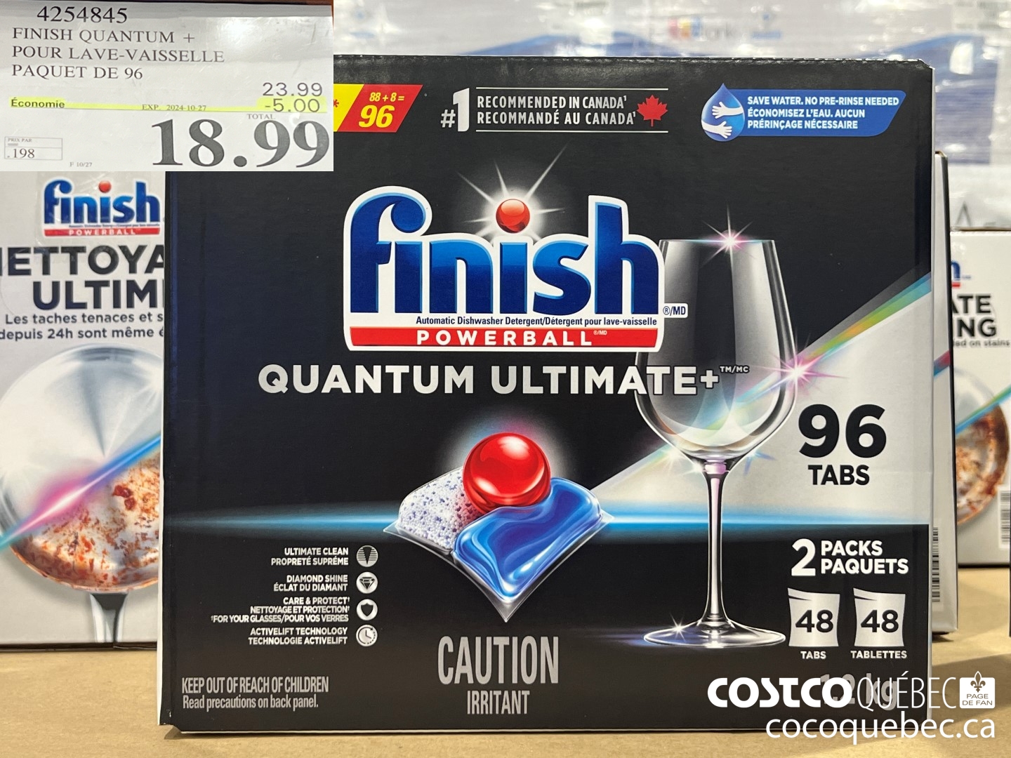 4254845 FINISH QUANTUM + POUR LAVE-VAISSELLE PAQUET DE 96  ($5.00 INSTANT SAVINGS EXPIRES ON 2024-09-29) $18.99