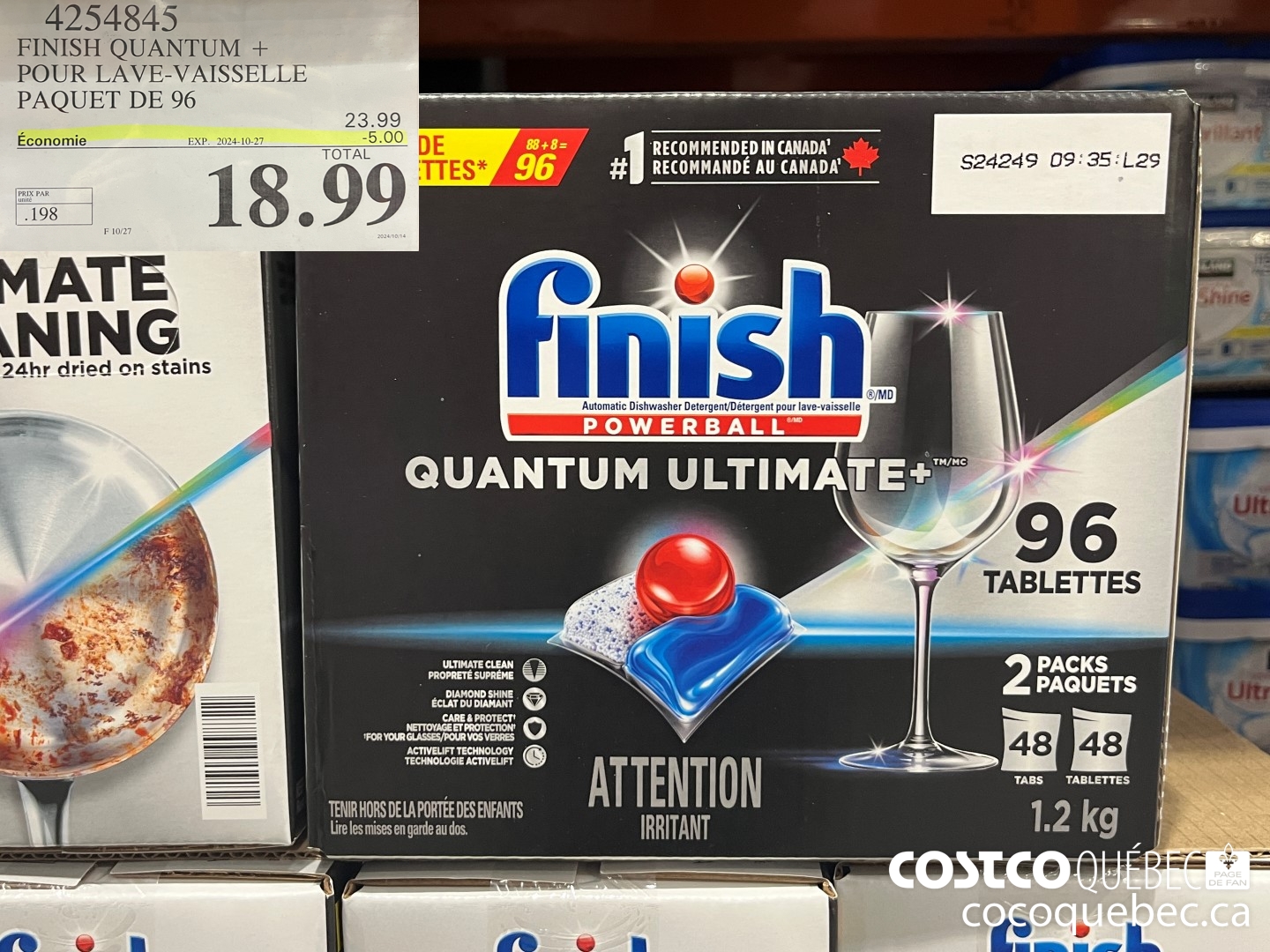 4254845 FINISH QUANTUM + POUR LAVE-VAISSELLE PAQUET DE 96  ($5.00 INSTANT SAVINGS EXPIRES ON 2024-10-27) $18.99