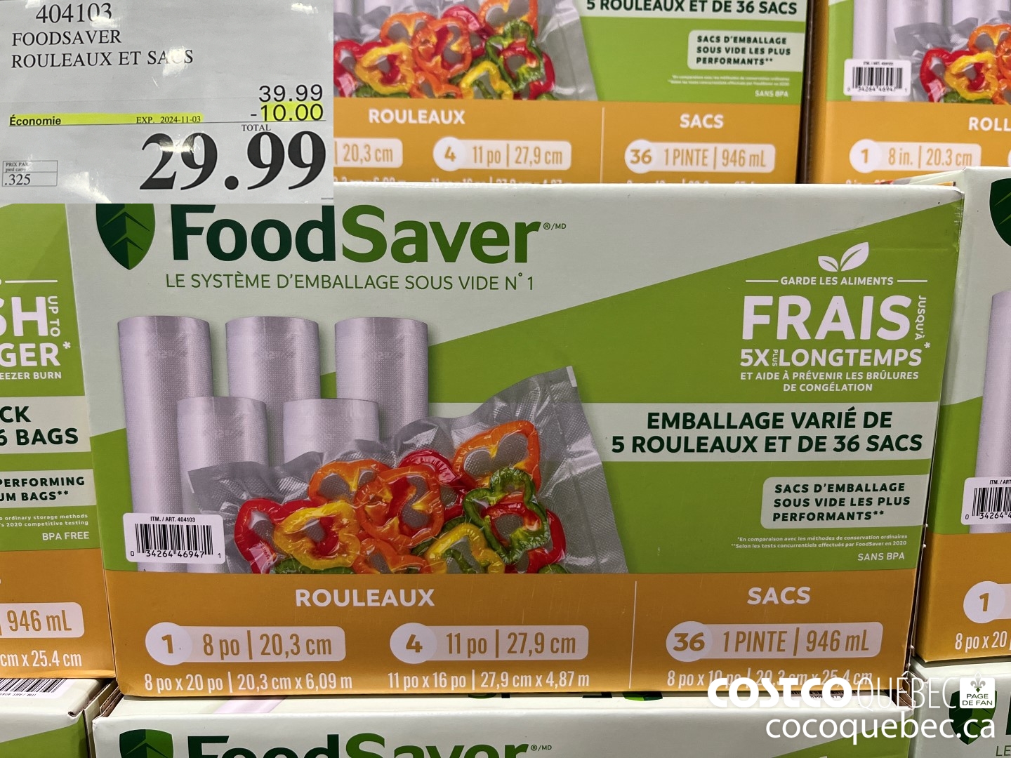 404103 FOODSAVER ROULEAUX ET SACS  ($10.00 INSTANT SAVINGS EXPIRES ON 2024-11-03) $29.97
