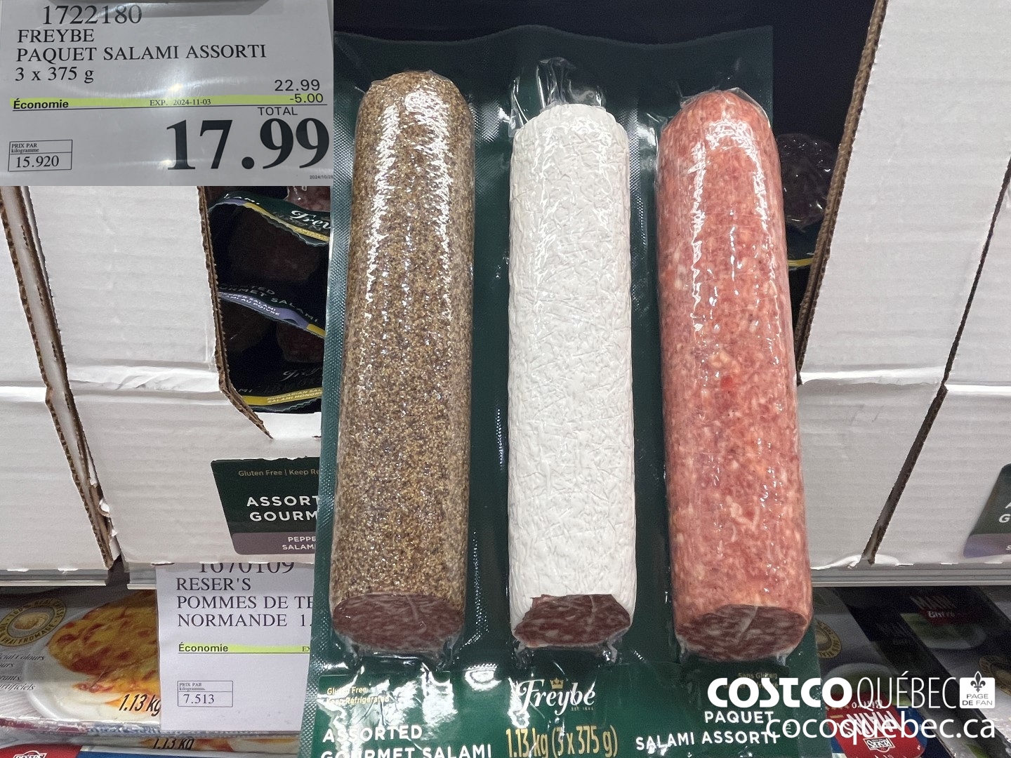 1722180 FREYBE PAQUET SALAMI ASSORTI 3x375 g  ($5.00 INSTANT SAVINGS EXPIRES ON 2024-11-03) $17.99