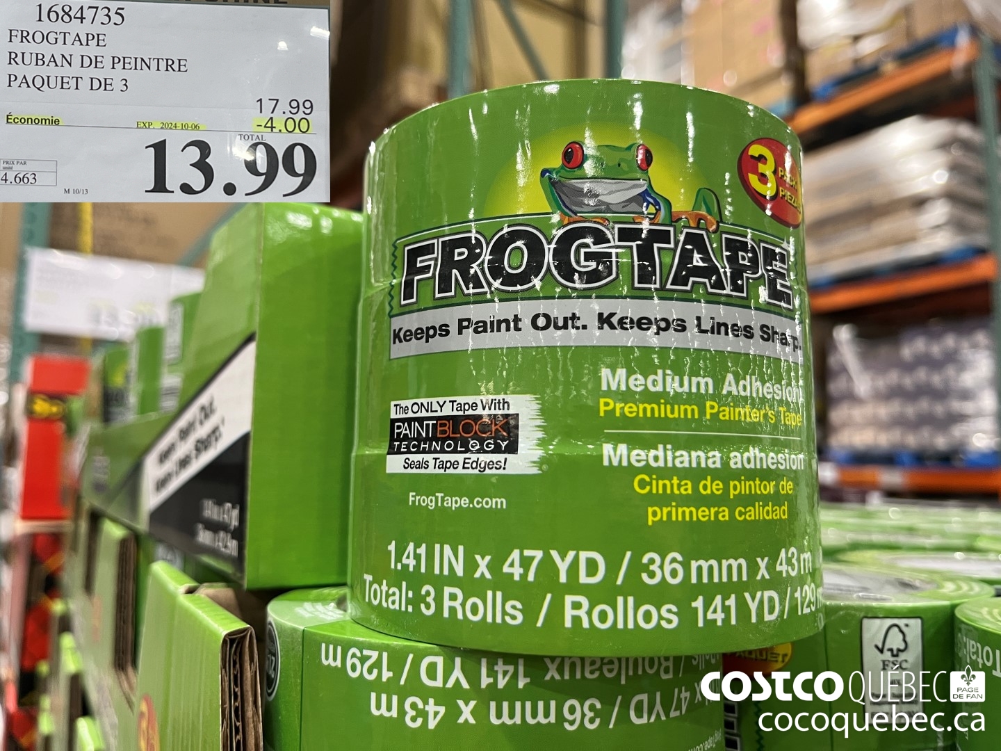 1684735 FROGTAPE nA | RUBAN DE PEINTRE PAQUET DE 3 ($4.00 INSTANT SAVINGS EXPIRES ON 2024-10-06) $13.99