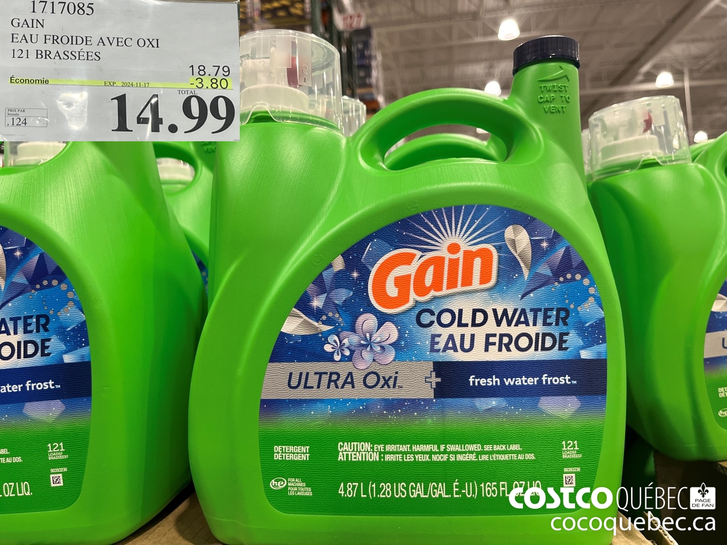 1717085 GAIN EAU FROIDE Ox| DETERGENT LIQUIDE 121 brassees  ($3.80 INSTANT SAVINGS EXPIRES ON 2024-11-17) $14.99