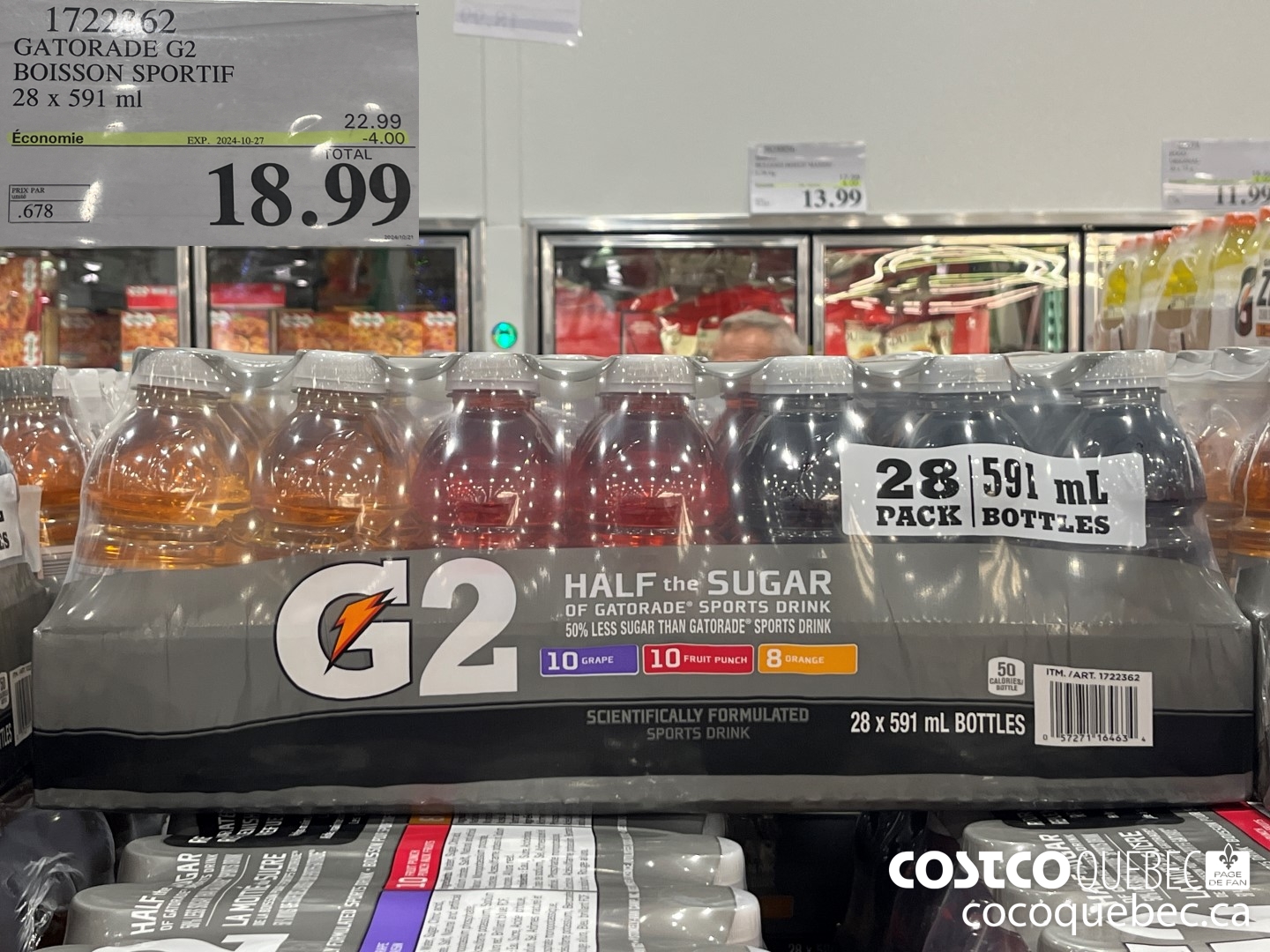 1722362 GATORADE G2 BOISSON SPORTIF 28 x 591 ml  (EXPIRES ON 2024-10-27) $18.99