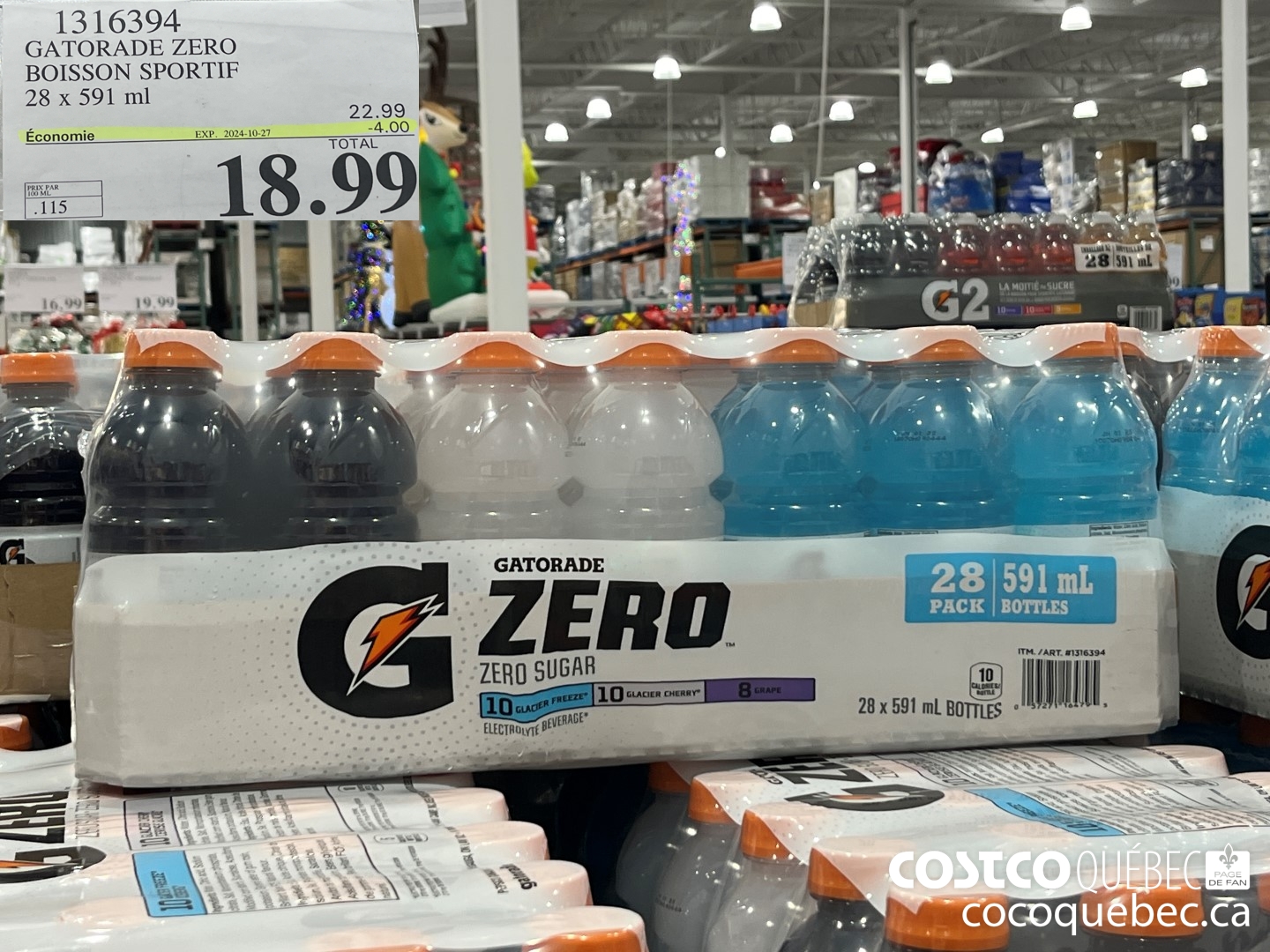 1316394 GATORADE ZERO 7 BOISSON SPORTIF 28 x 591 ml  ($4.00 INSTANT SAVINGS EXPIRES ON 2024-10-27) $18.99