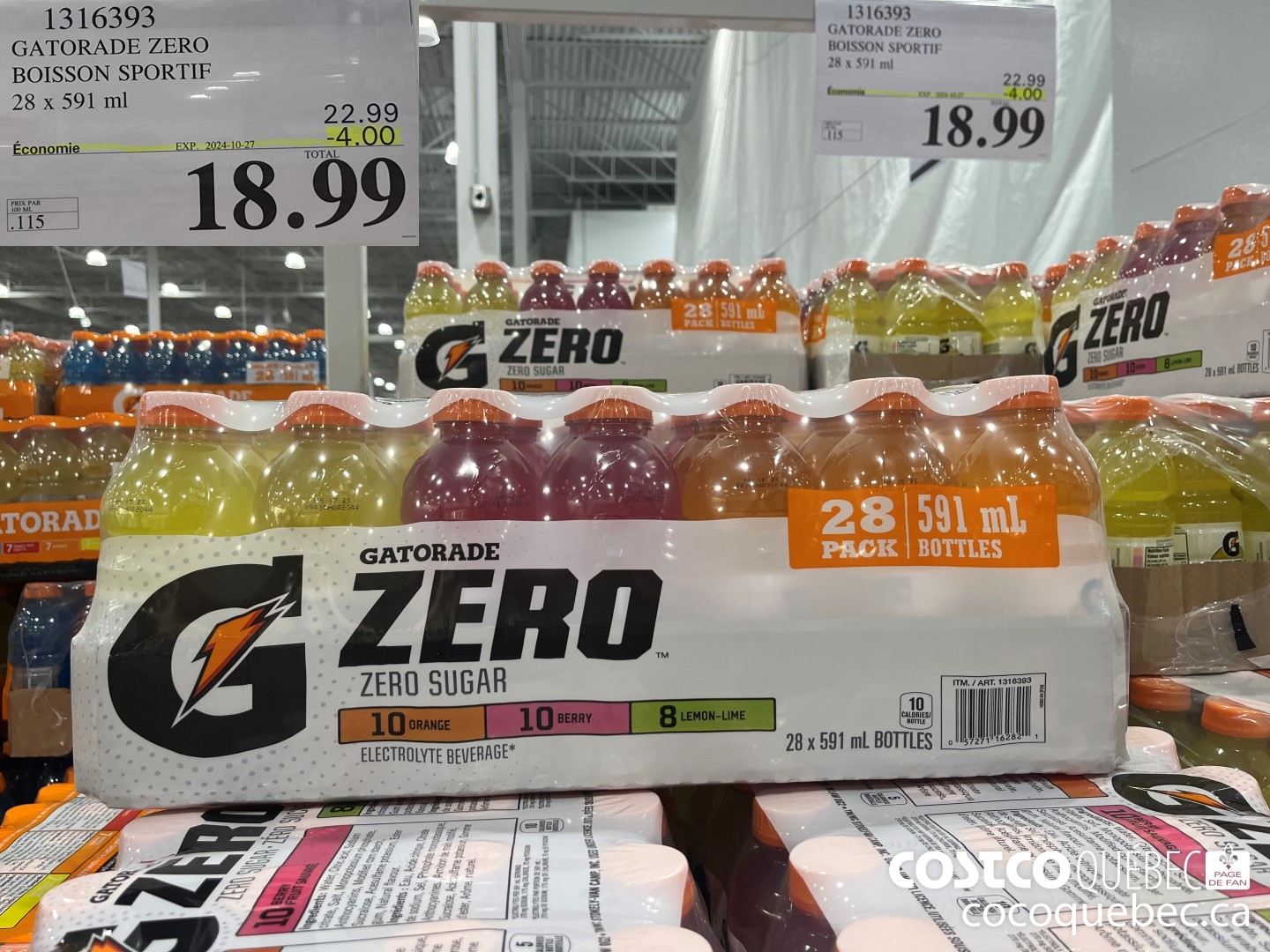 1316393 GATORADE ZERO BOISSON SPORTIF 28 x 591 ml ($4.00 INSTANT SAVINGS EXPIRES ON 2024-10-27) $18.99
