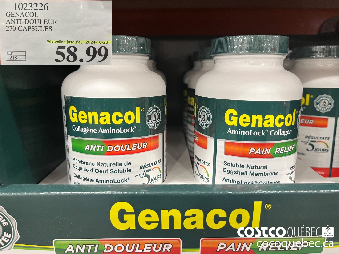 1023226 GENACOL ANTI-DOULEUR 270 CAPSULES $58.99