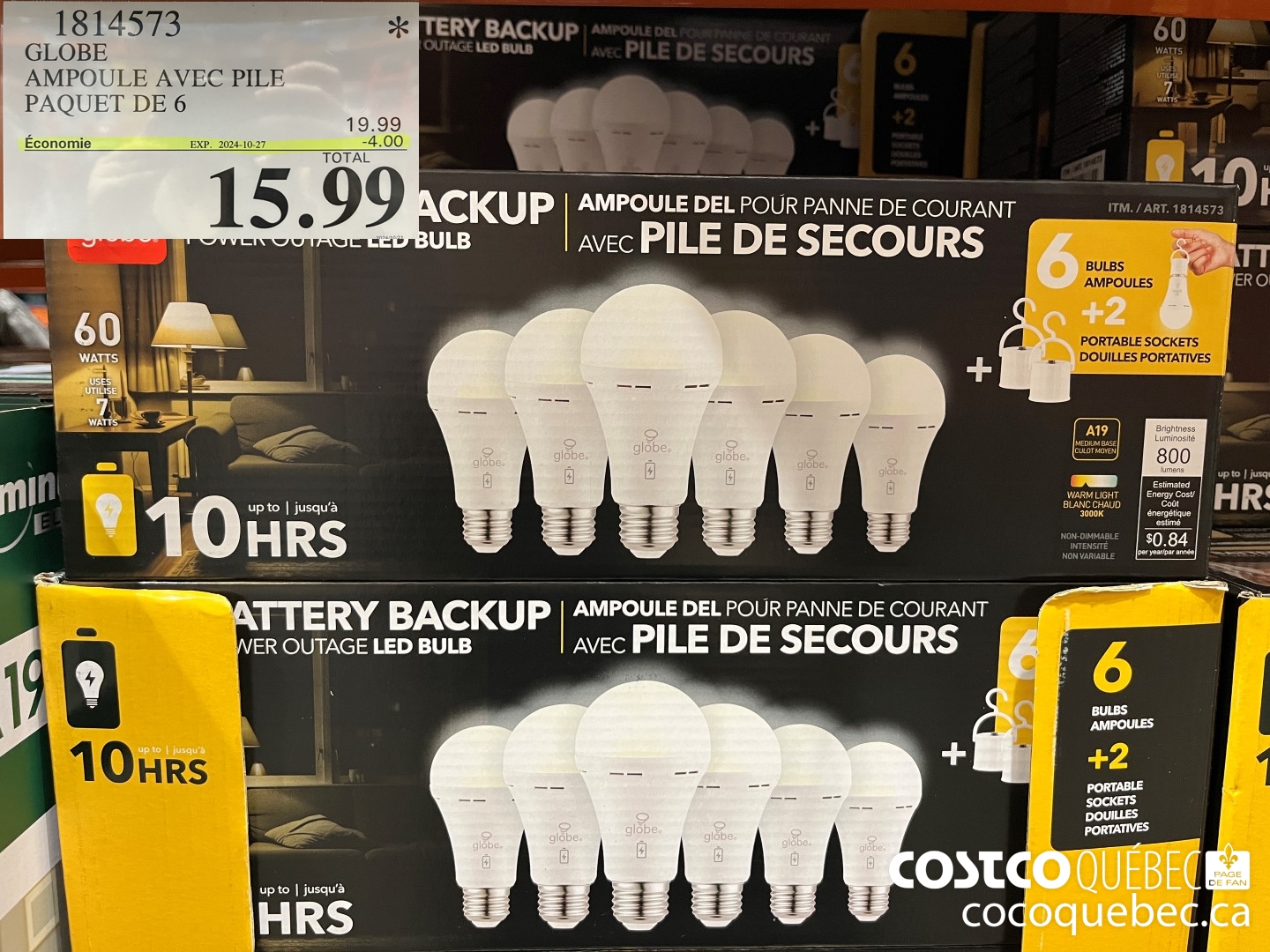 1814573 GLOBE AMPOULE AVEC PILE PAQUET DE 6  ($4.00 INSTANT SAVINGS EXPIRES ON 2024-10-27) $15.99