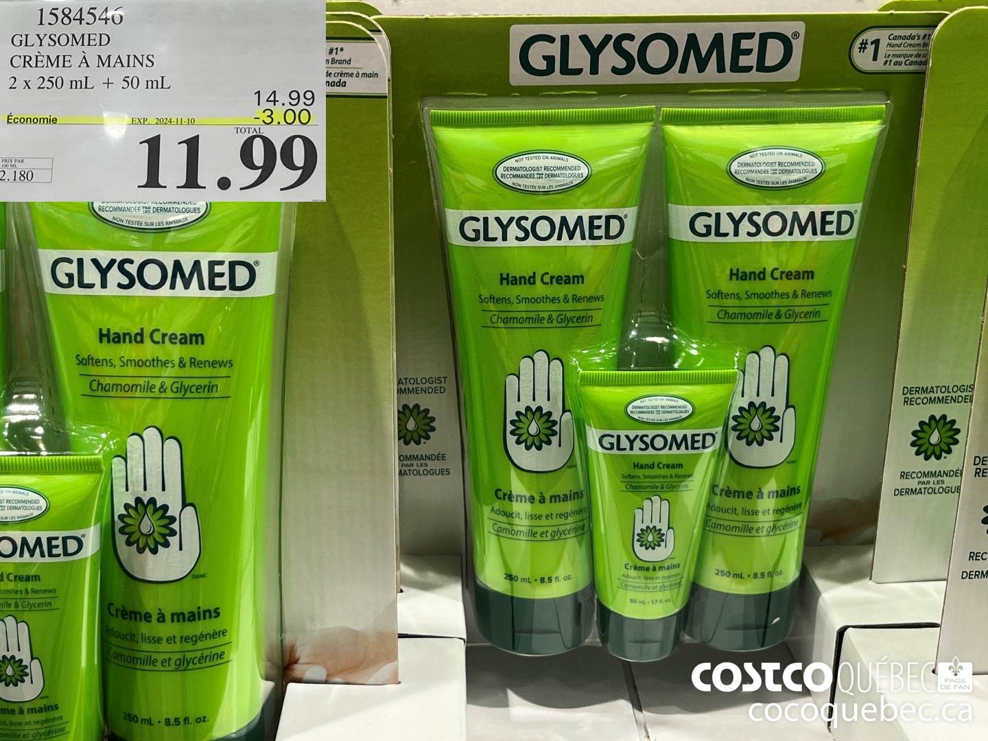 1584546 GLYSOMED CREME A MAINS 2 x 250 mL + 50 mL  ($3.00 INSTANT SAVINGS EXPIRES ON 2024-11-10) $11.99