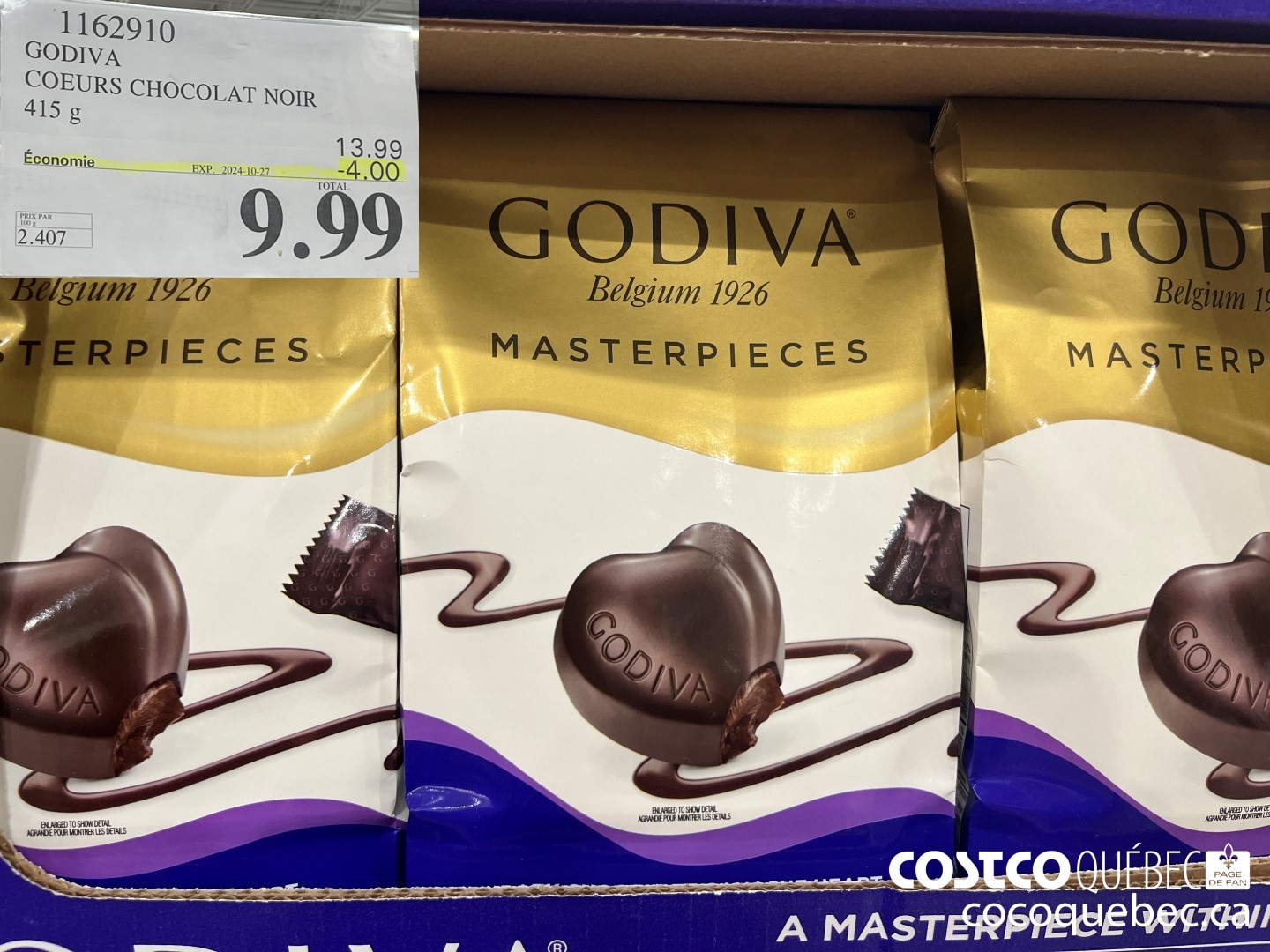 1162910 GODIVA COEURS CHOCOLAT NOIR  ($4.00 INSTANT SAVINGS EXPIRES ON 2024-10-27) $9.99