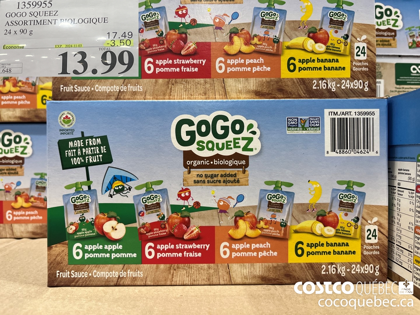 1359955 GOGO SQUEEZ ASSORTIMENT BIOLOGIQUE ($3.50 INSTANT SAVINGS EXPIRES ON 2024-11-03) $13.99