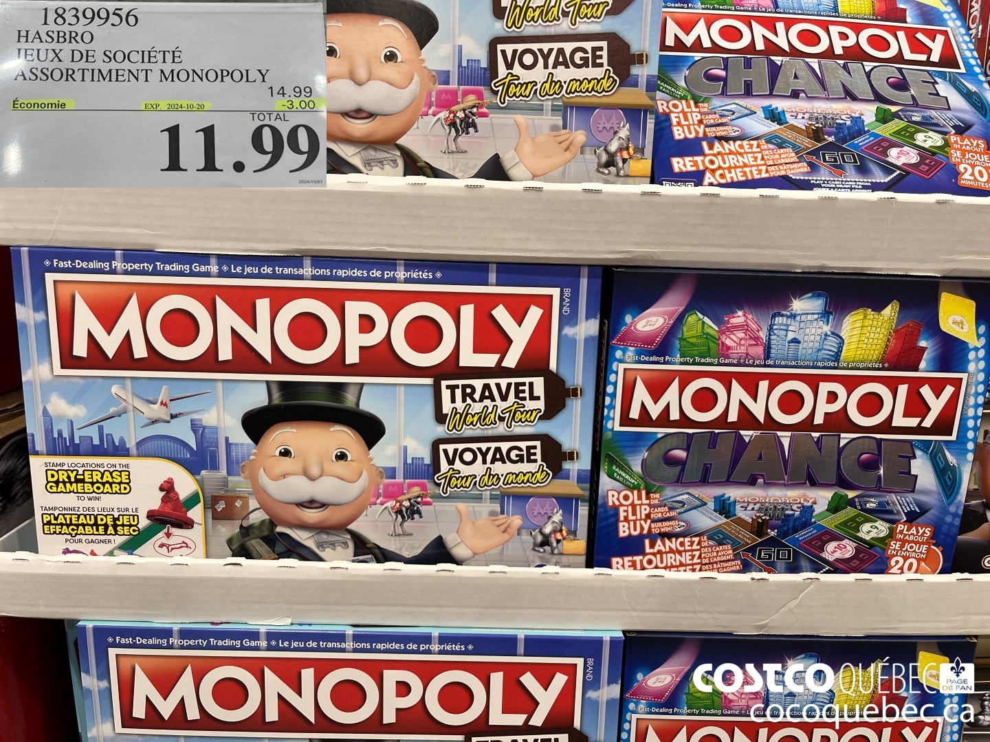 1839956 HASBRO JEUX DE SOCIETE ASSORTIMENT MONOPOLY  ($3.00 INSTANT SAVINGS EXPIRES ON 2024-10-20) $11.99