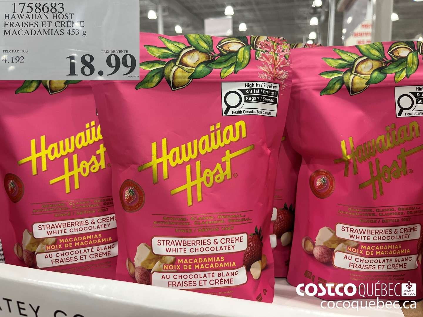 1758683 HAWAIIAN HOST FRAISES ET CREME MACADAMIAS 453 g  $18.99