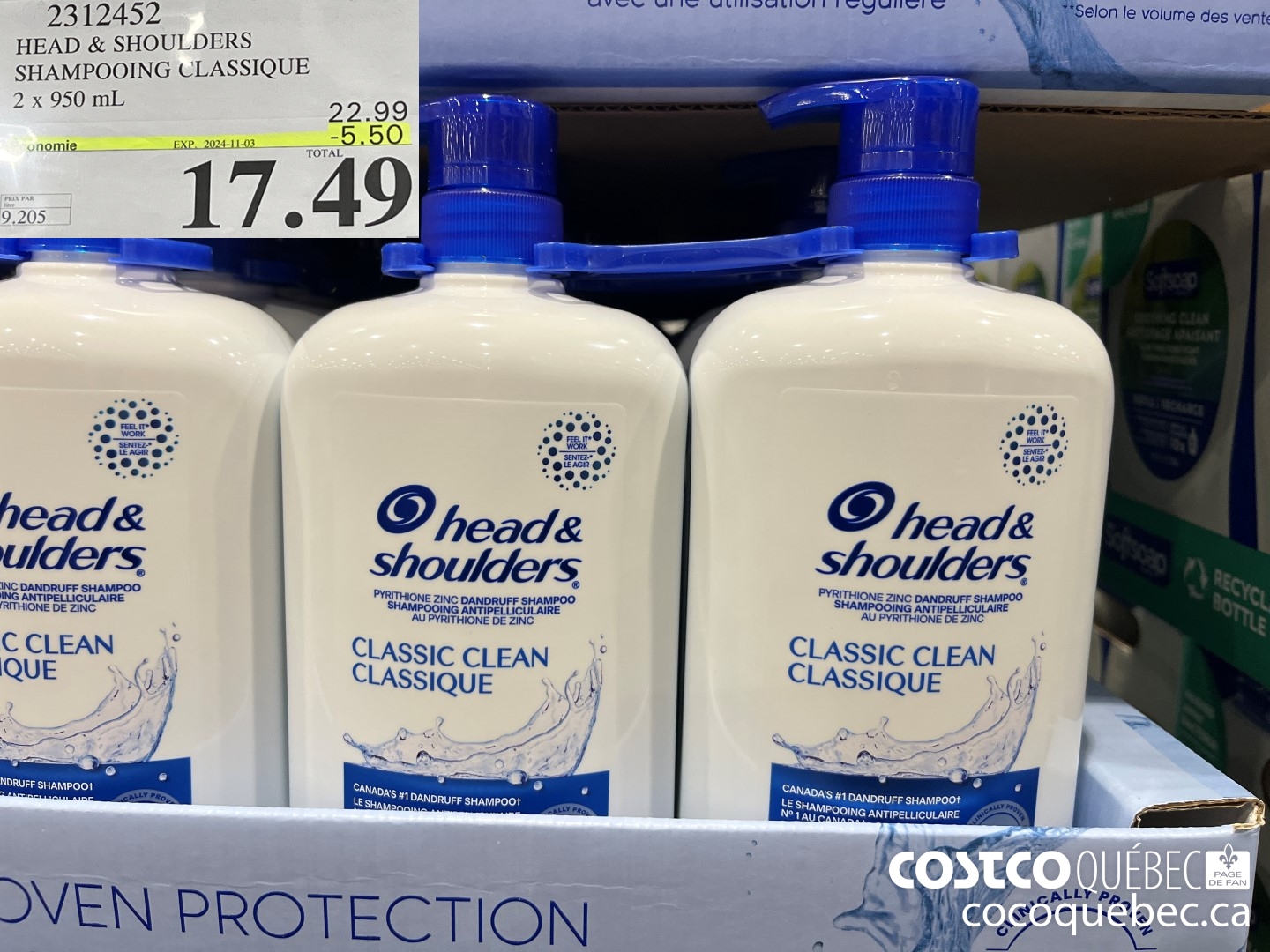 2312452 HEAD & SHOULDERS SHAMPOOING CLASSIQUE ($5.50 INSTANT SAVINGS EXPIRES ON 2024-11-03) $17.49