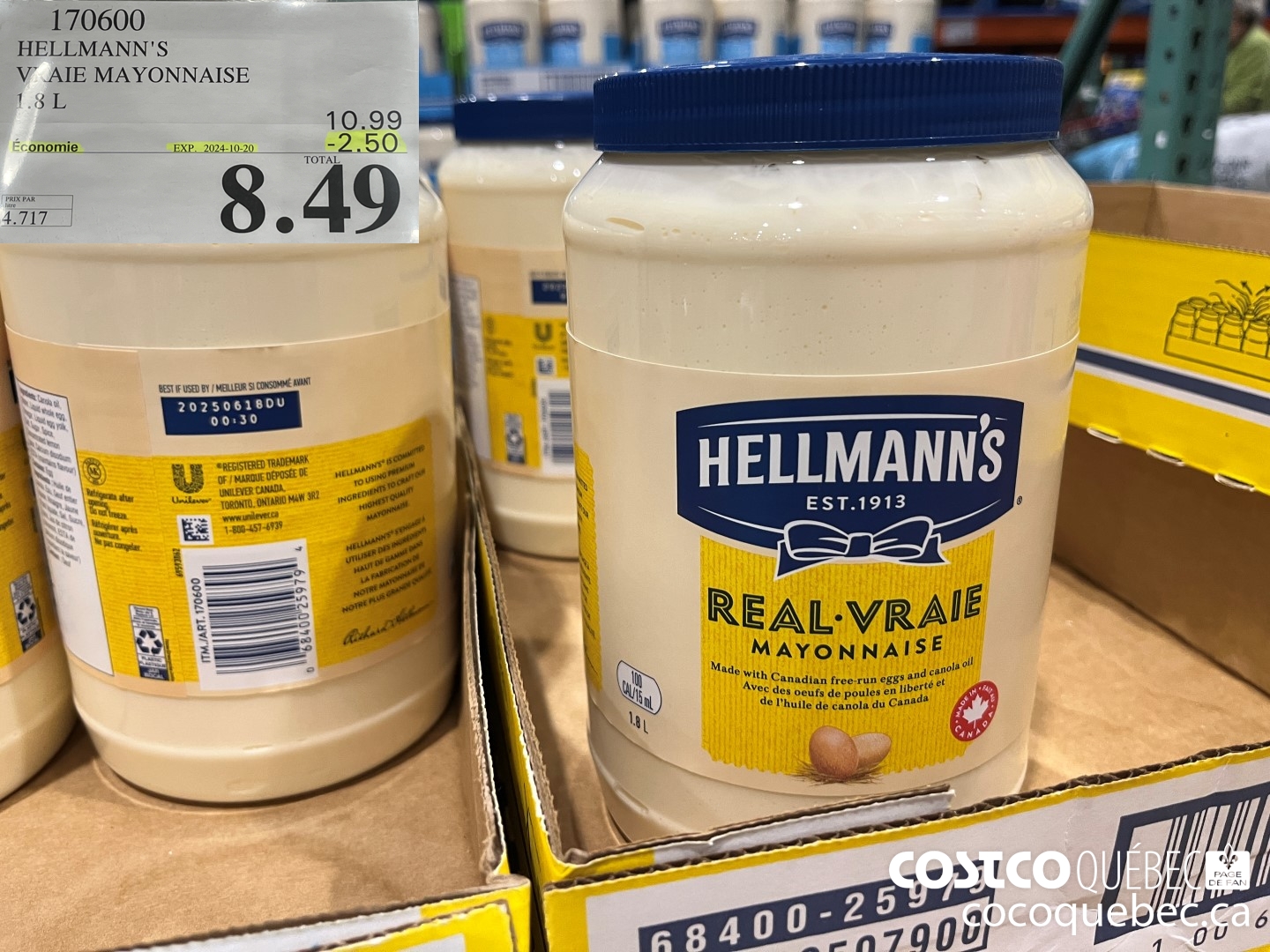 170600 HELLMANN'S VRAIE MAYONNAISE  ($2.50 INSTANT SAVINGS EXPIRES ON 2024-10-20) $8.49