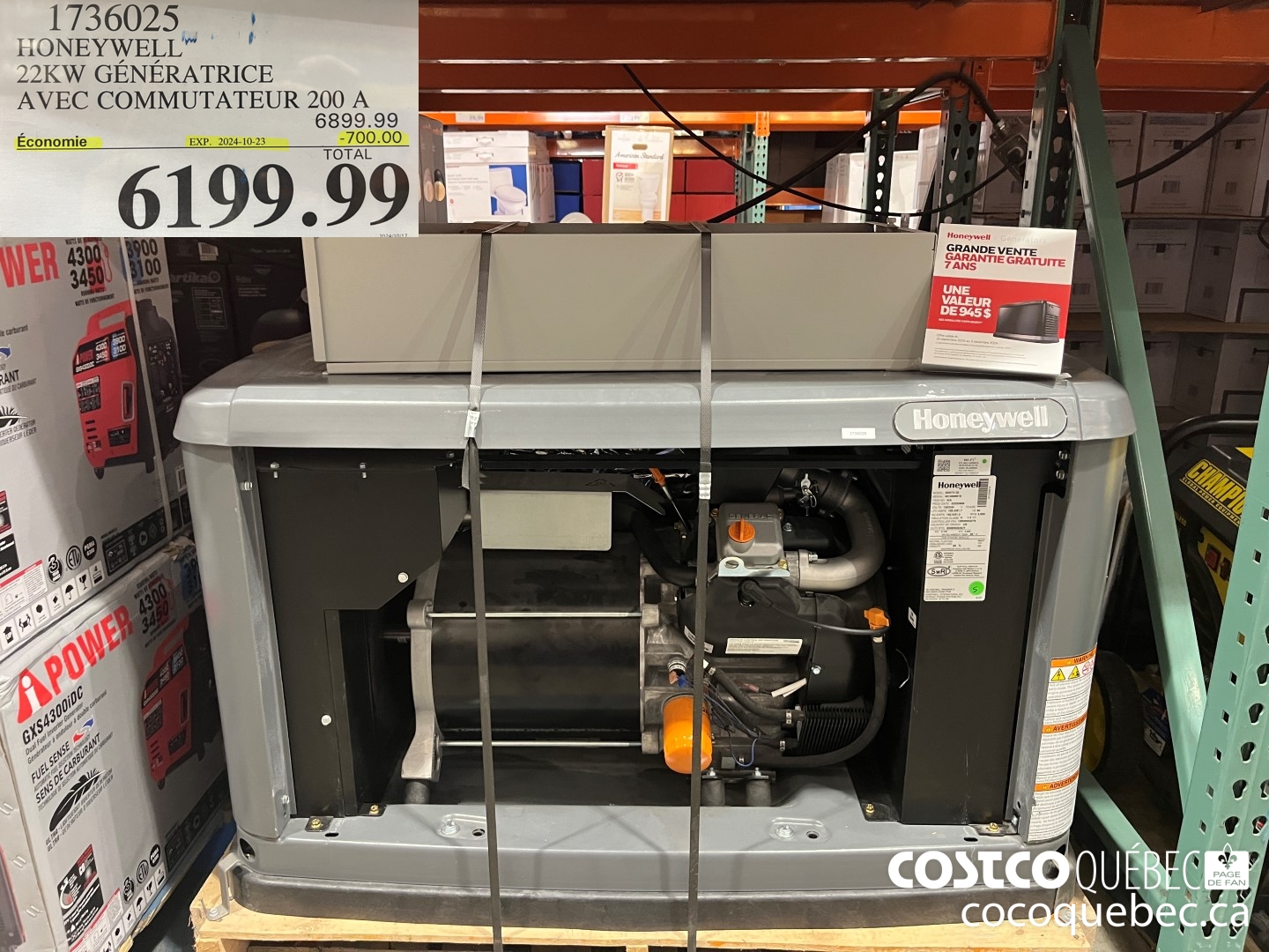 1736025 HONEY WELL 22KW GENERATRICE AVEC COMMUTATEUR 200 A  ($700.00 INSTANT SAVINGS EXPIRES ON 2024-10-20) $6199.99