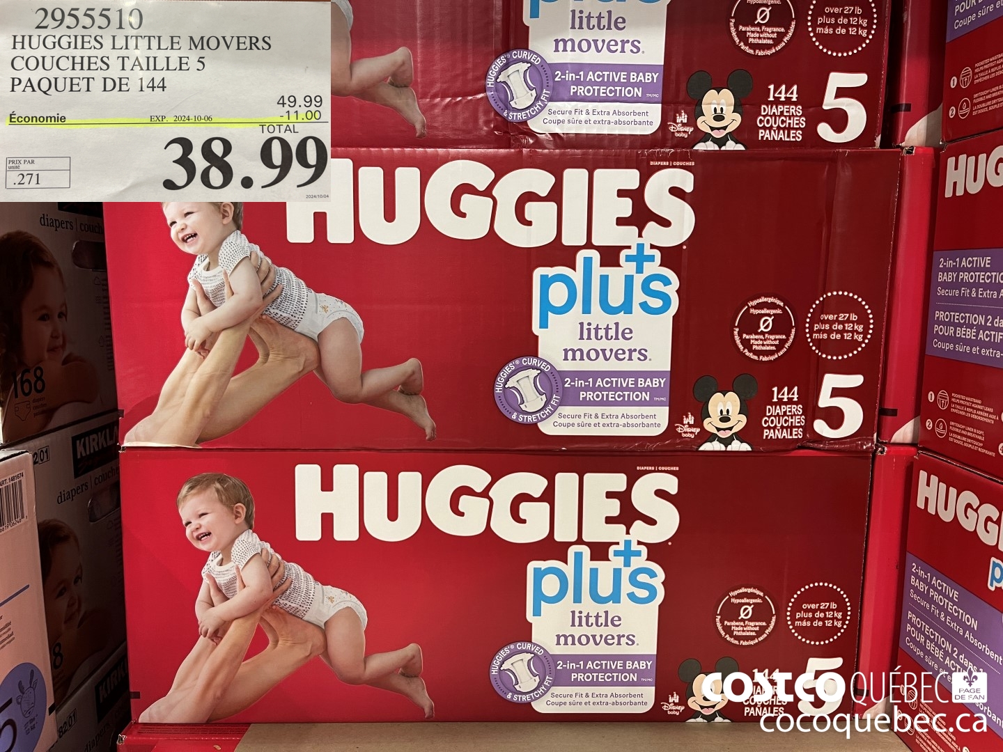 2955519 HUGGIES LITTLE MOVERS COUCHES TAILLE 5 PAQUET DE 144  ($11.00 INSTANT SAVINGS EXPIRES ON 2024-10-06) $38.99