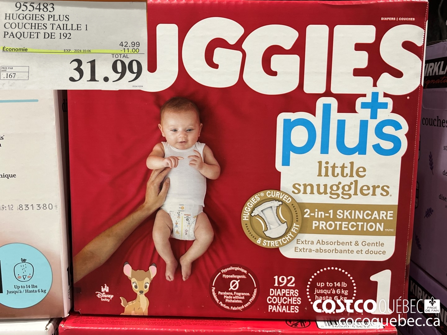 955483 HUGGIES LITTLE SNUGGLE COUCHES TAILLE 1 Pack of 192 ($11.00 INSTANT SAVINGS EXPIRES ON 2024-10-06) $31.99