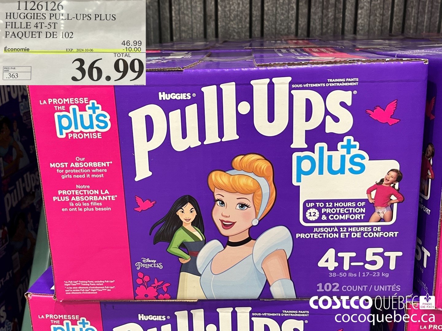 1126126 HUGGIES PULL-UPS PLUS FILLE 4T-5T PAQUET DE 102  ($10.00 INSTANT SAVINGS EXPIRES ON 2024-10-06) $36.99