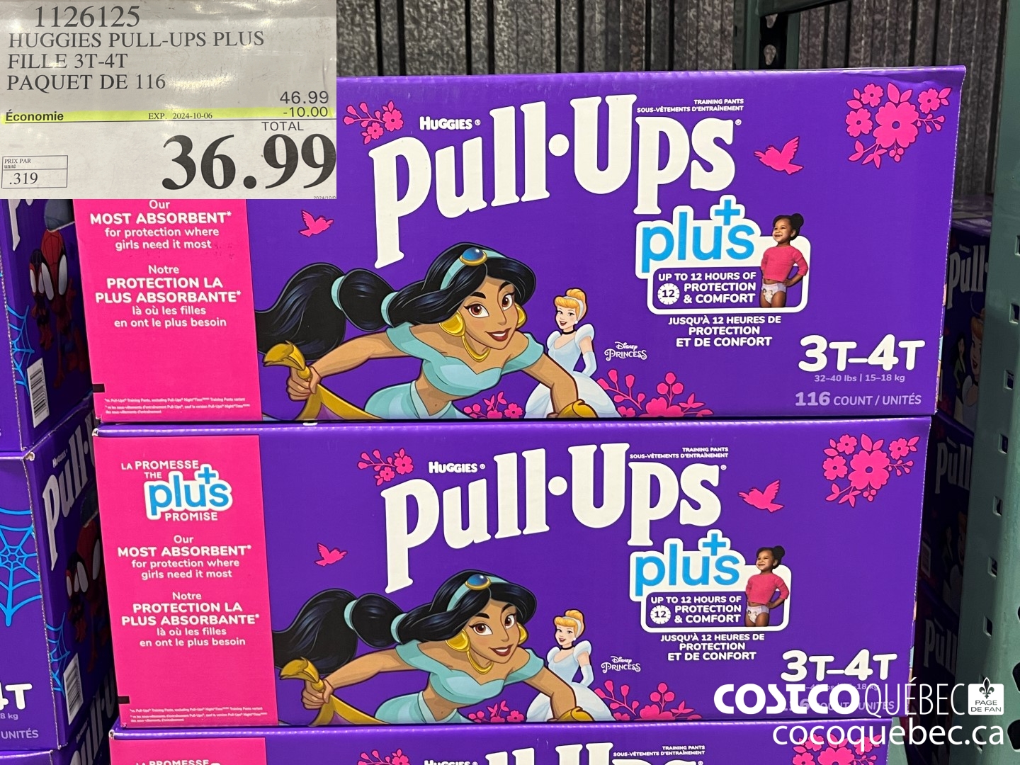1126125 HUGGIES PULL- UPS PLUS FILLE 3T-4T PAQUET DE 116  ($10.00 INSTANT SAVINGS EXPIRES ON 2024-10-06) $36.99