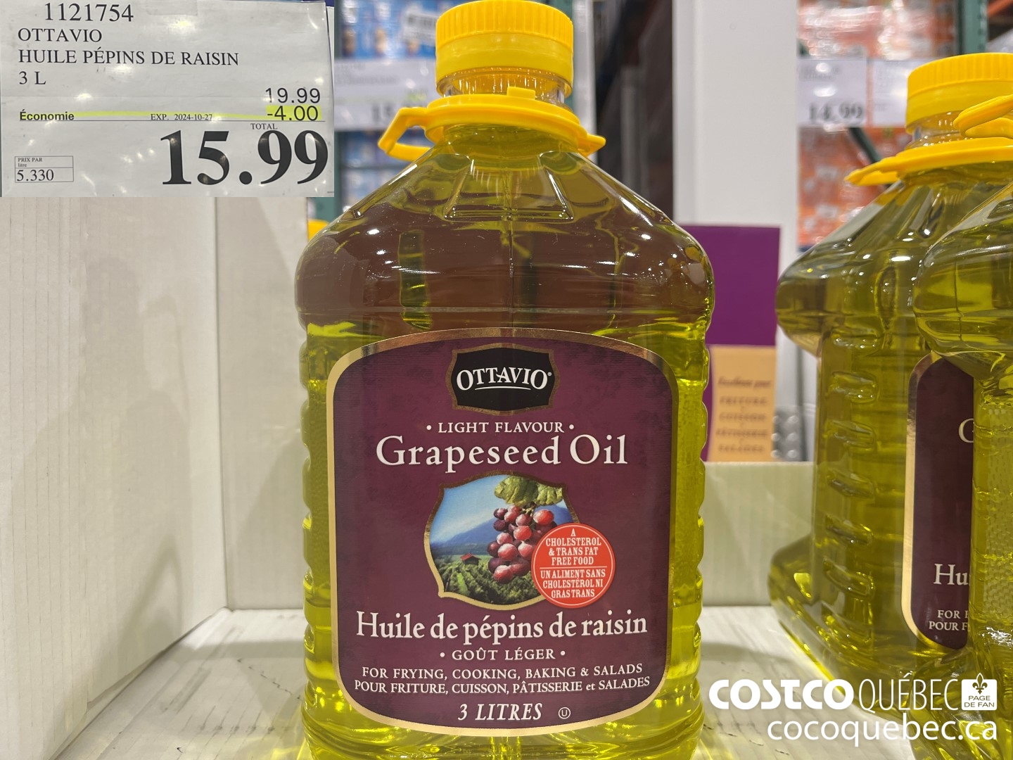 1121754 HUILE PEPINS DE RAISIN 3 L  ($4.00 INSTANT SAVINGS EXPIRES ON 2024-10-27) $15.99