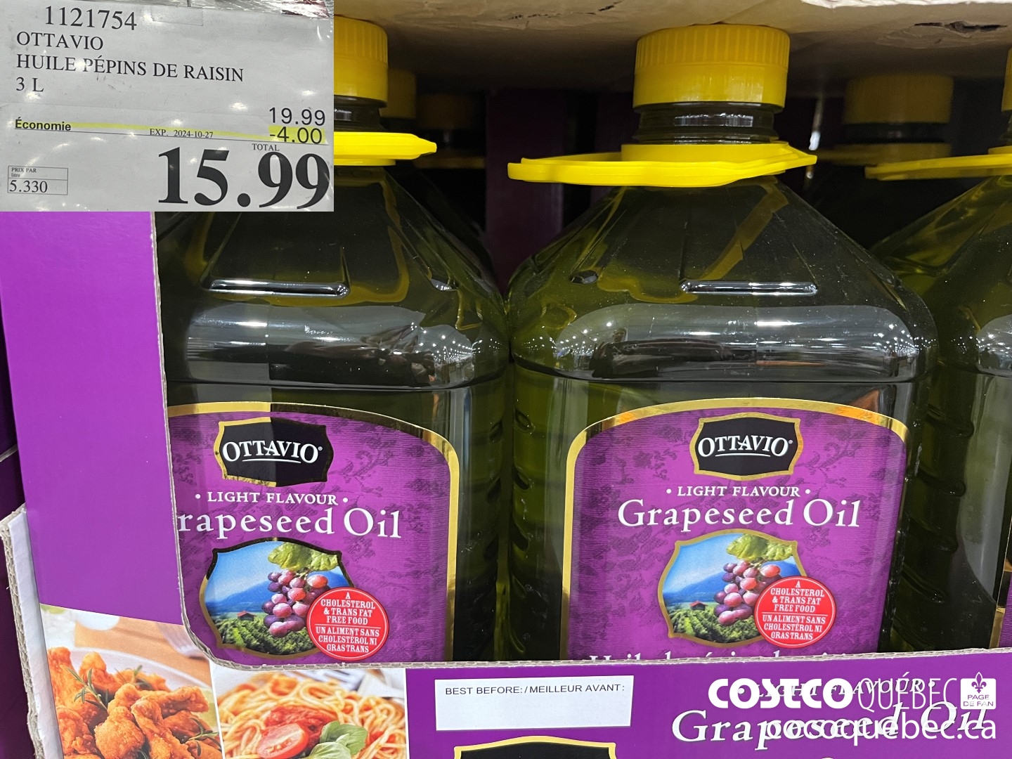 1121754 HUILE PEPINS DE RAISIN 3 L  ($4.00 INSTANT SAVINGS EXPIRES ON 2024-10-27) $15.99