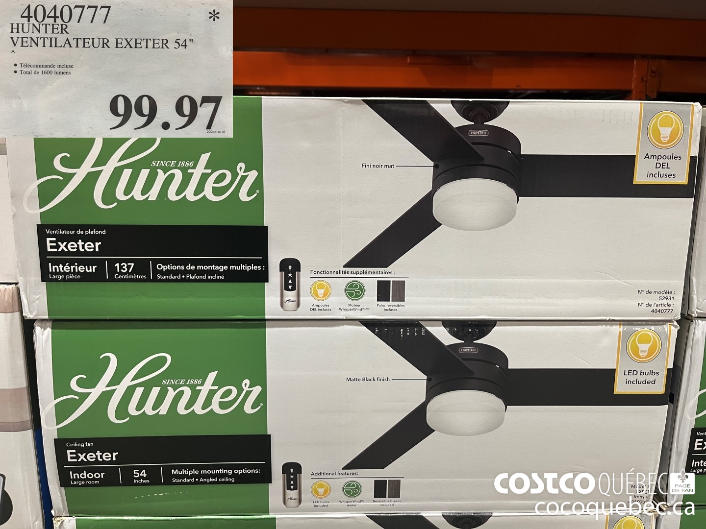 4040777 HUNTER VENTILATEUR EXETER 54