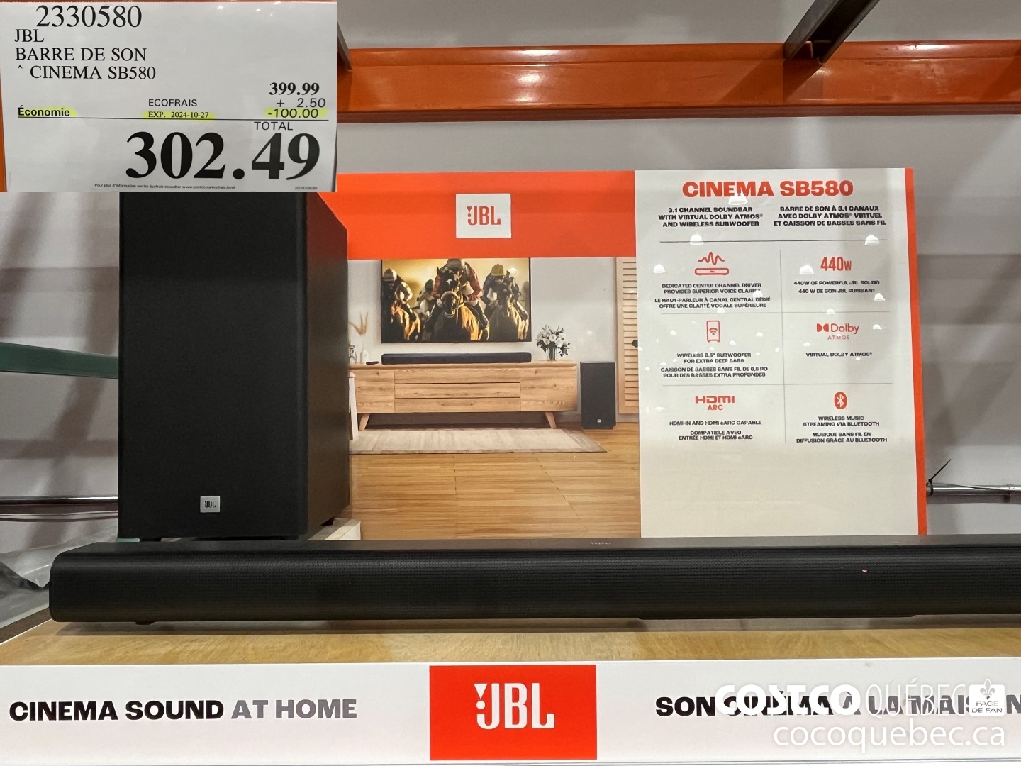 2330580 IBL BARRE DE SON CINEMA SB580  ($100.00 INSTANT SAVINGS EXPIRES ON 2024-10-27) $302.49