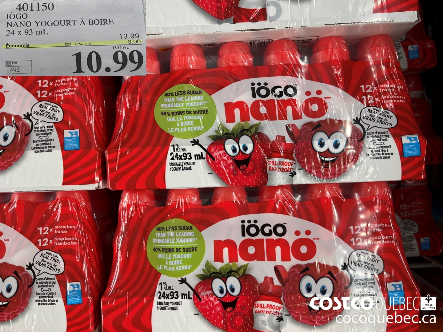 401150 IOGO NANO YOGOURT a BOIRE 24 x 93 mL ($3.00 INSTANT SAVINGS EXPIRES ON 2024-10-27) $10.99