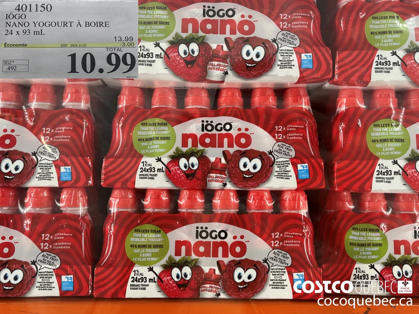 401150 IOGO NANO YOGOURT a BOIRE 24 x 93 mL ($3.00 INSTANT SAVINGS EXPIRES ON 2024-11-03) $10.99