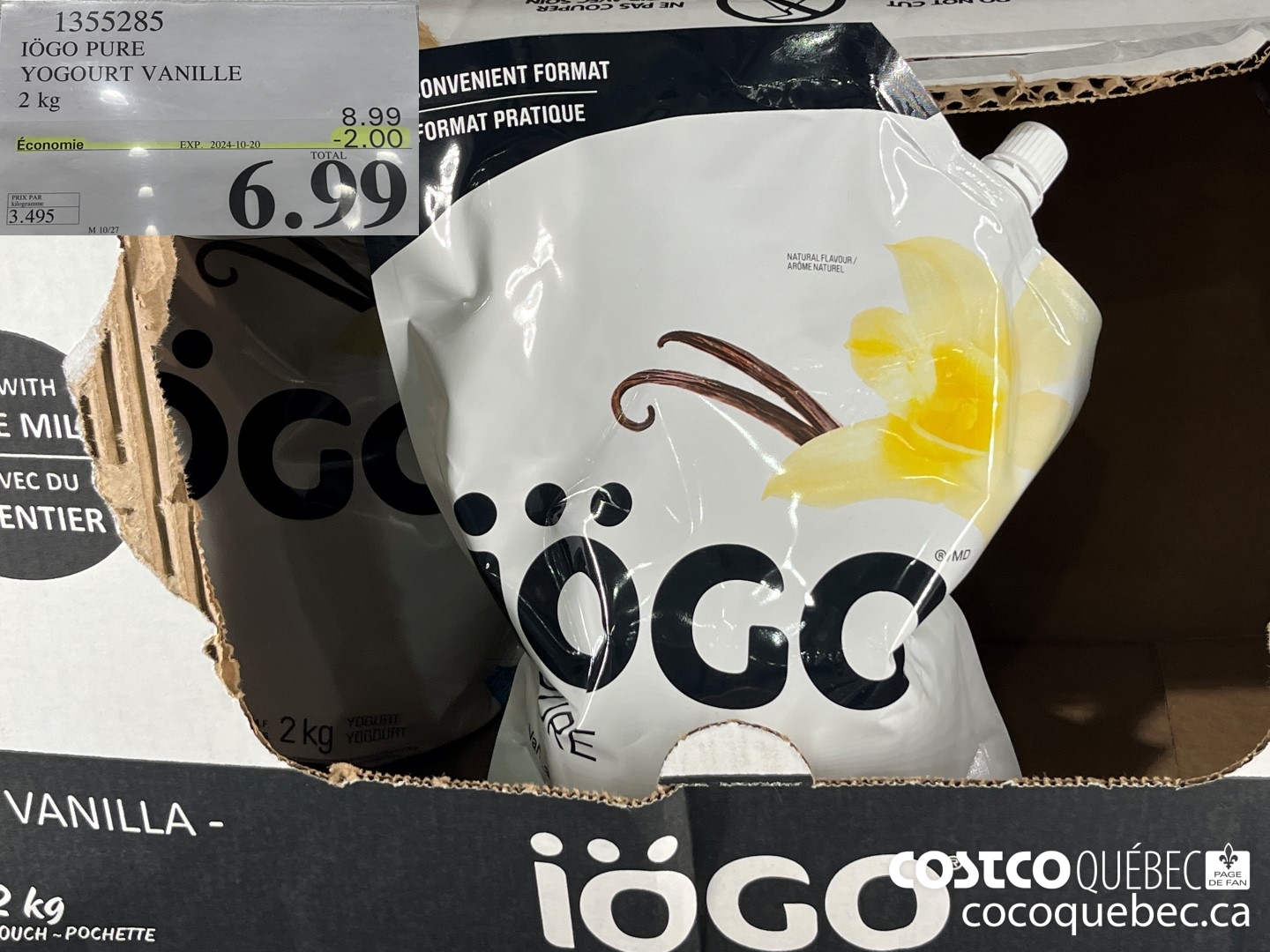 1355285 IOGO PURE YOGOURT VANILLE 2 kg  ($2.00 INSTANT SAVINGS EXPIRES ON 2024-10-20) $6.99
