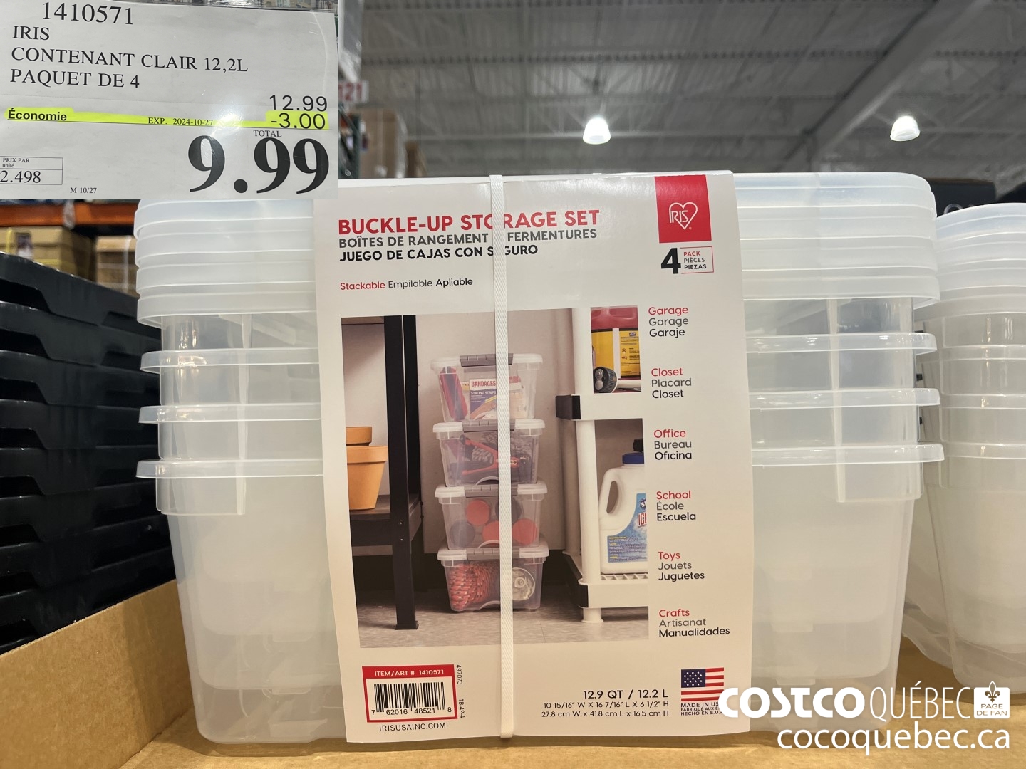 1410571 IRIS CONTENANT CLAIR 12.2L PAQUET DE 4 M 10/27  ($3.00 INSTANT SAVINGS EXPIRES ON 2024-10-27) $9.99