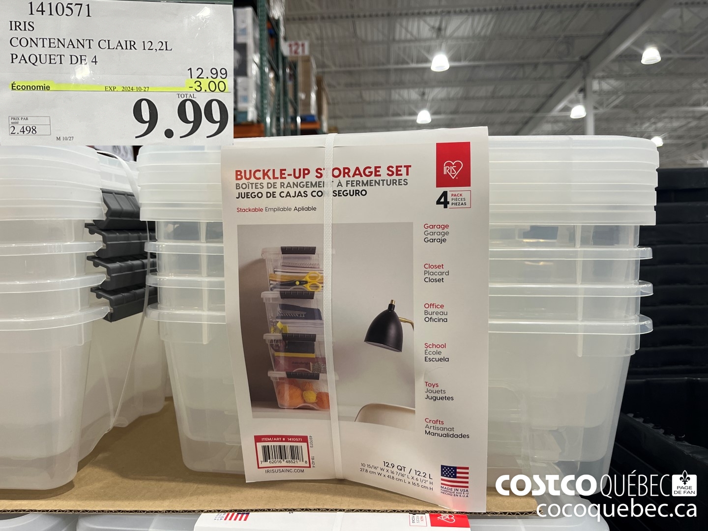 1410571 IRIS CONTENANT CLAIR 12.2L PAQUET DE 4 M 10/27  ($3.00 INSTANT SAVINGS EXPIRES ON 2024-10-27) $9.99