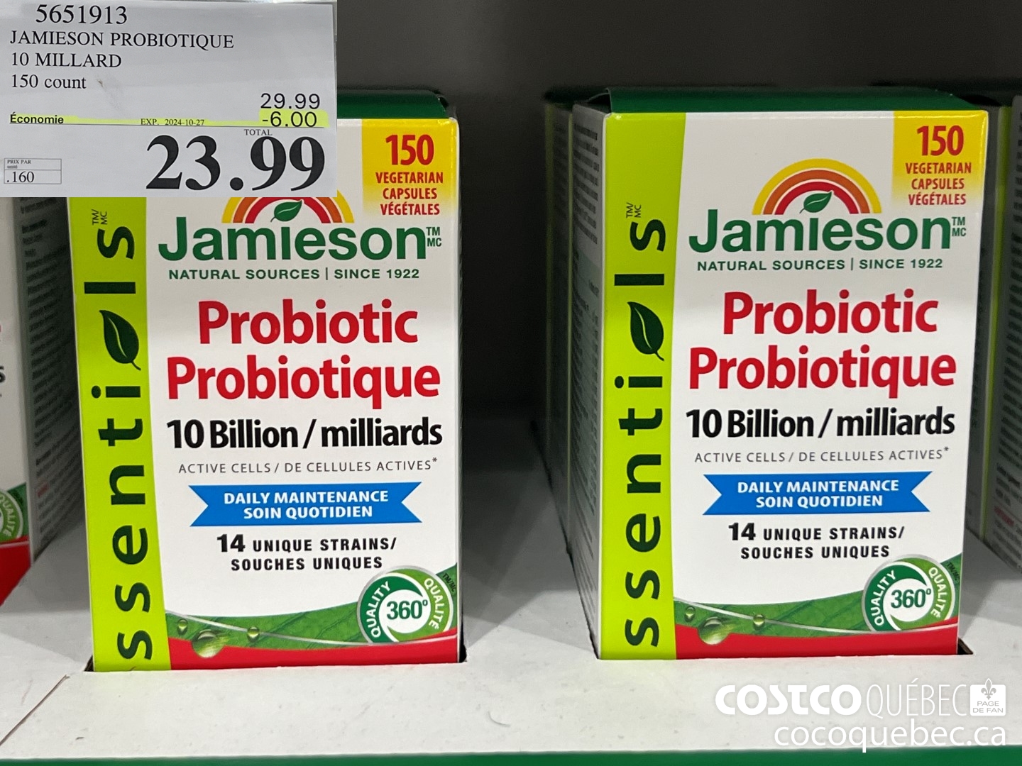 5651913 JAMIESON PROBIOTIQUE 10 MILLARD 150 count  ($6.00 INSTANT SAVINGS EXPIRES ON 2024-10-27) $23.99