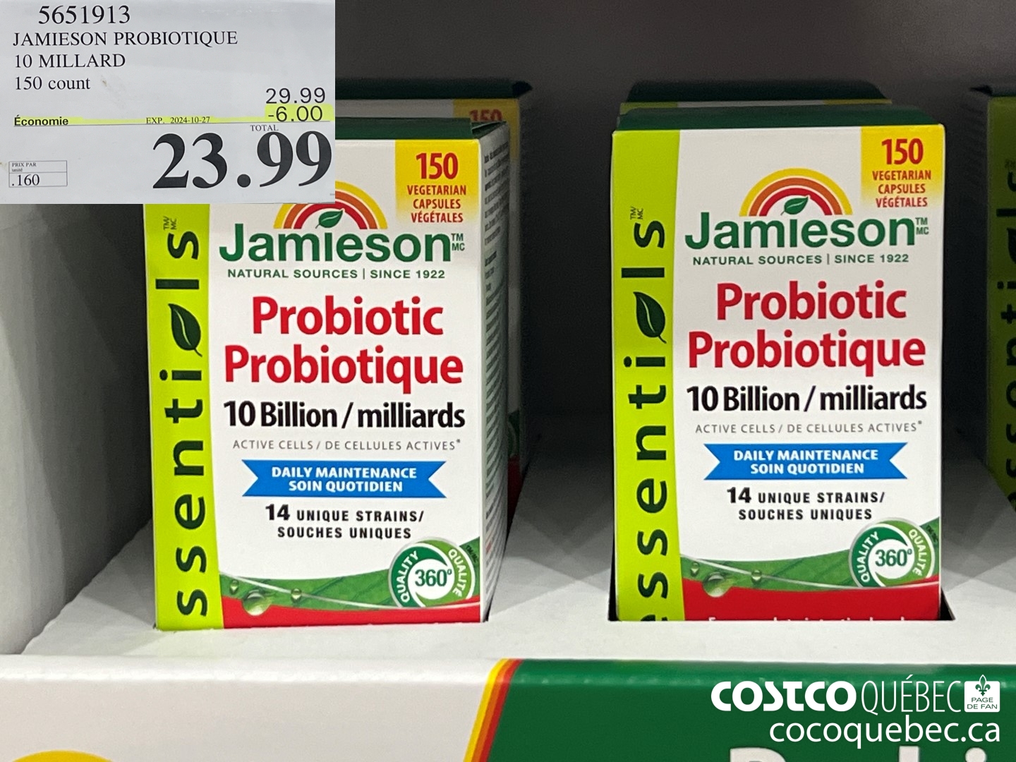 5651913 JAMIESON PROBIOTIQUE 10 MILLARD 150 count  ($6.00 INSTANT SAVINGS EXPIRES ON 2024-10-27) $23.99
