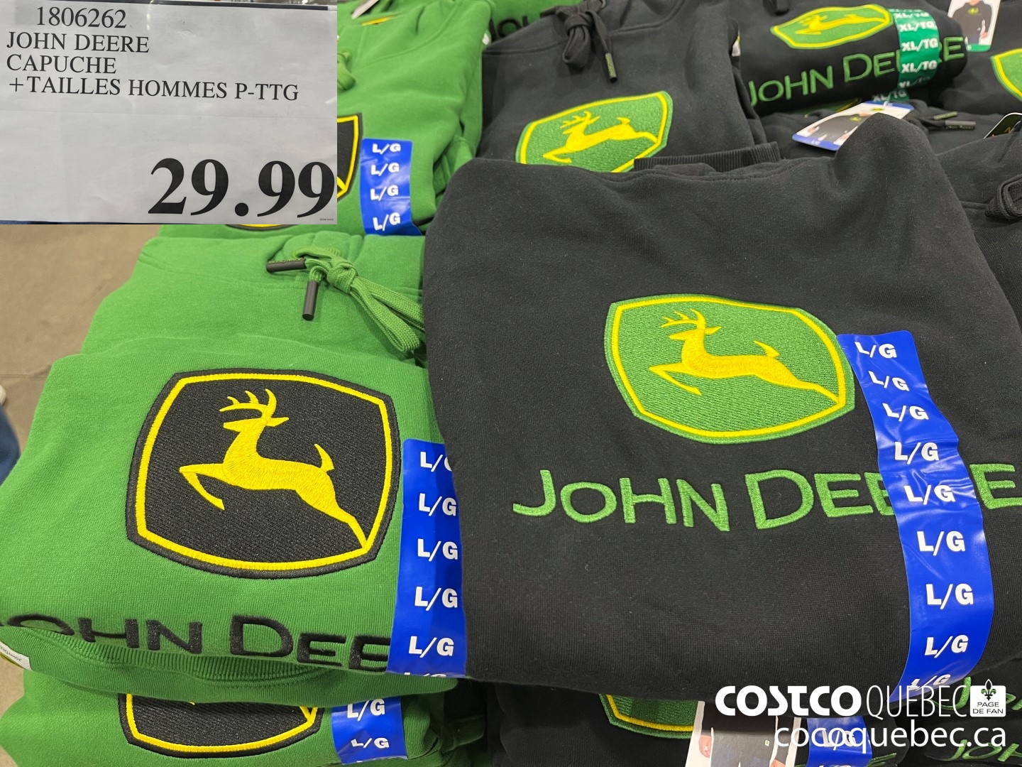 1806262 JOHN DEERE CAPUCHE + TAILLES HOMMES P-TTG  $29.99