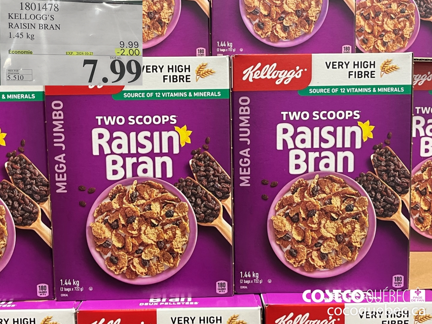 1801478 KELLOGG'S RAISIN BRAN 1.45 kG  ($2.00 INSTANT SAVINGS EXPIRES ON 2024-10-27) $7.99