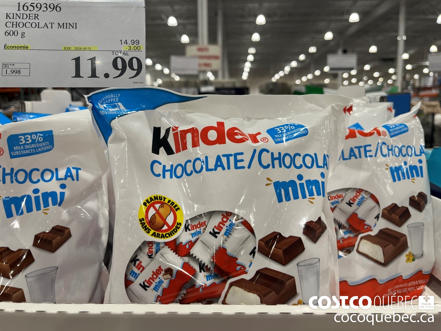 1659396 KINDER CHOCOLAT MINI 600 g  (EXPIRES ON 2024-10-31) $11.99
