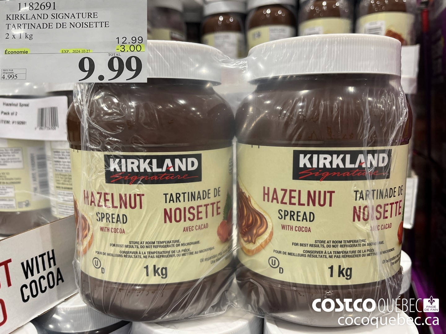 1182691 KIRKLAND SIGNATURE TARTINADE DE NOISETTE  ($3.00 INSTANT SAVINGS EXPIRES ON 2024-10-27) $9.99