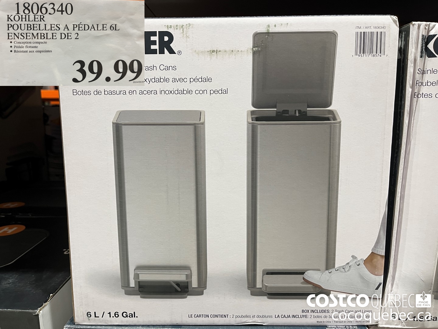 1806340 KOHLER POUBELLES A PEDALE 6L ENSEMBLE DE 2  $39.99