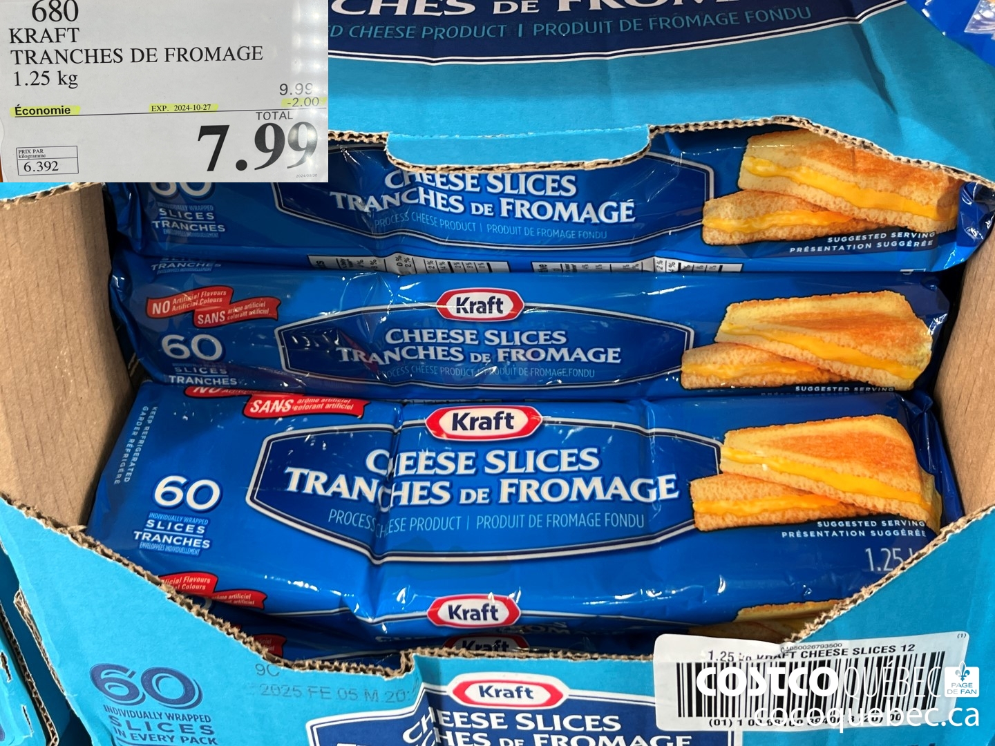 680 KRAFT TRANCHES DE FROMAGE 1.2 Kg ee © 7 Hi 2024 30)  ($2.00 INSTANT SAVINGS EXPIRES ON 2024-10-27) $7.99