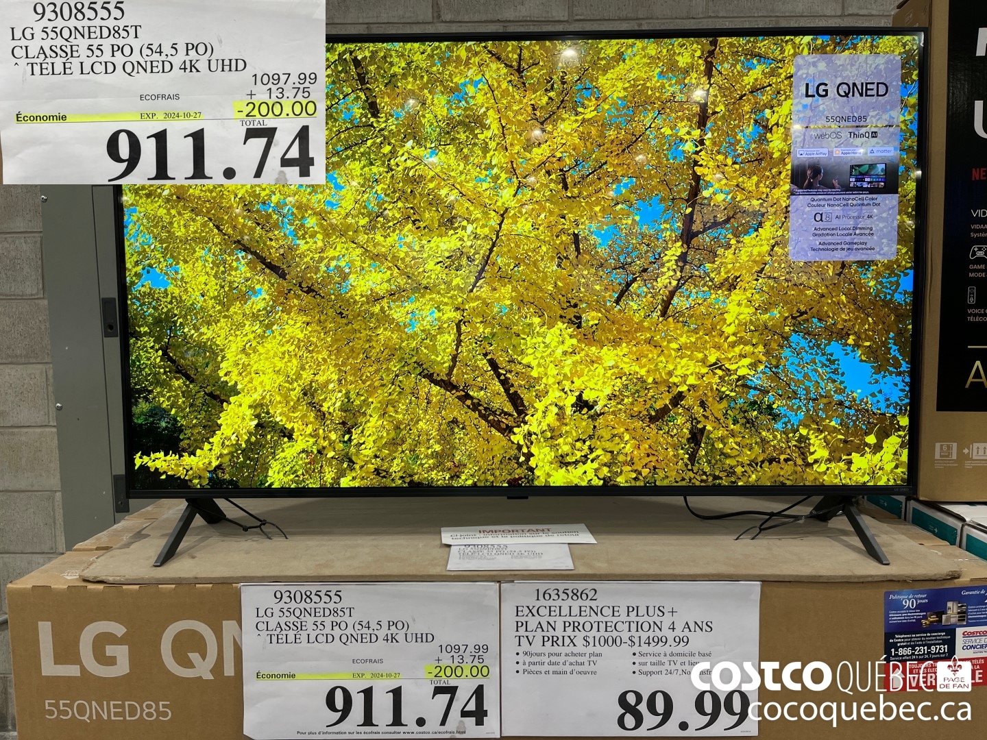 9308555 LG 55QNED85T CLASSE 55 PO (54,5 PO) TELE LCD QNED 4K UHD TOTAL ~911.74  ($200.00 INSTANT SAVINGS EXPIRES ON 2024-10-27) $911.74