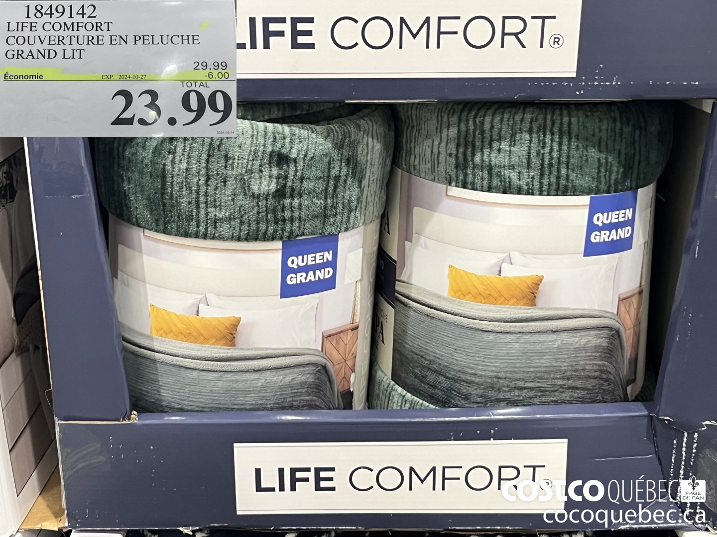 1849142 LIFE COMFORT COUVERTURE EN PELUCHE GRAND LIT  ($6.00 INSTANT SAVINGS EXPIRES ON 2024-10-27) $23.99