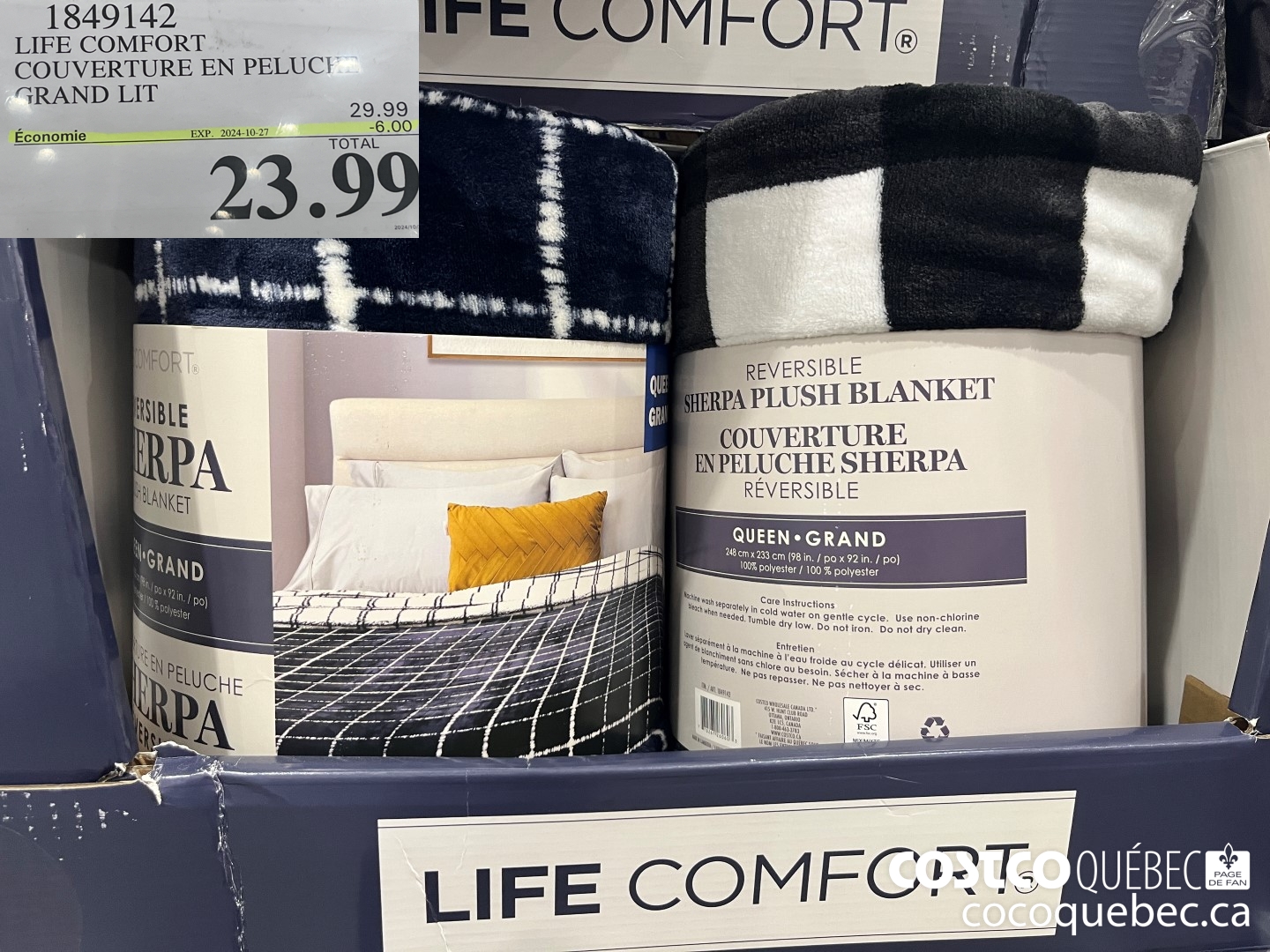 1849142 LIFE COMFORT COUVERTURE EN PELUCHE GRAND LIT  ($6.00 INSTANT SAVINGS EXPIRES ON 2024-10-27) $23.99