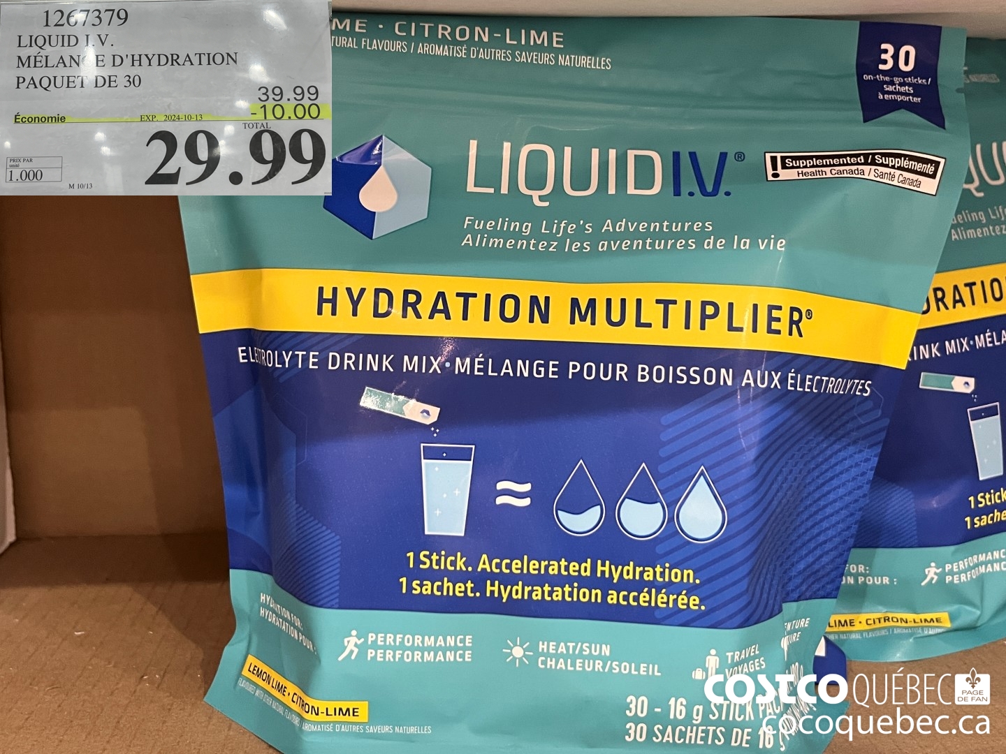 1267379 LIQUID I.V. MELANGE D'HYDRATION PAQUET DE 30 M 10/13  ($10.00 INSTANT SAVINGS EXPIRES ON 2024-10-13) $29.99