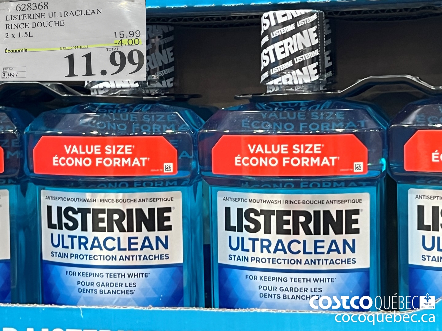 628368 LISTERINE ULTRACLEAN RINCE-BOUCHE ($4.00 INSTANT SAVINGS EXPIRES ON 2024-10-27) $11.99