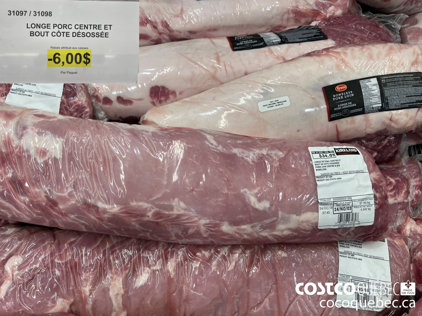 31098 LONGE PORC CENTRE ET BOUT COTE DESOSSEE  ($6.00 INSTANT SAVINGS)