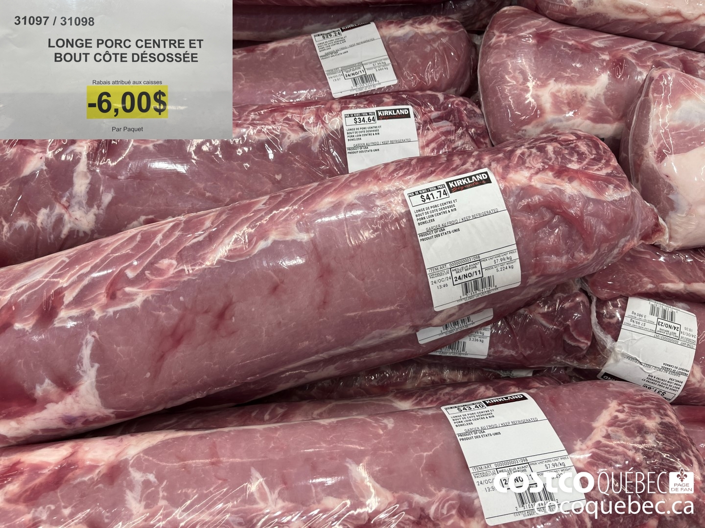 31097 LONGE PORC CENTRE ET BOUT COTE DESOSSEE  ($6.00 INSTANT SAVINGS)