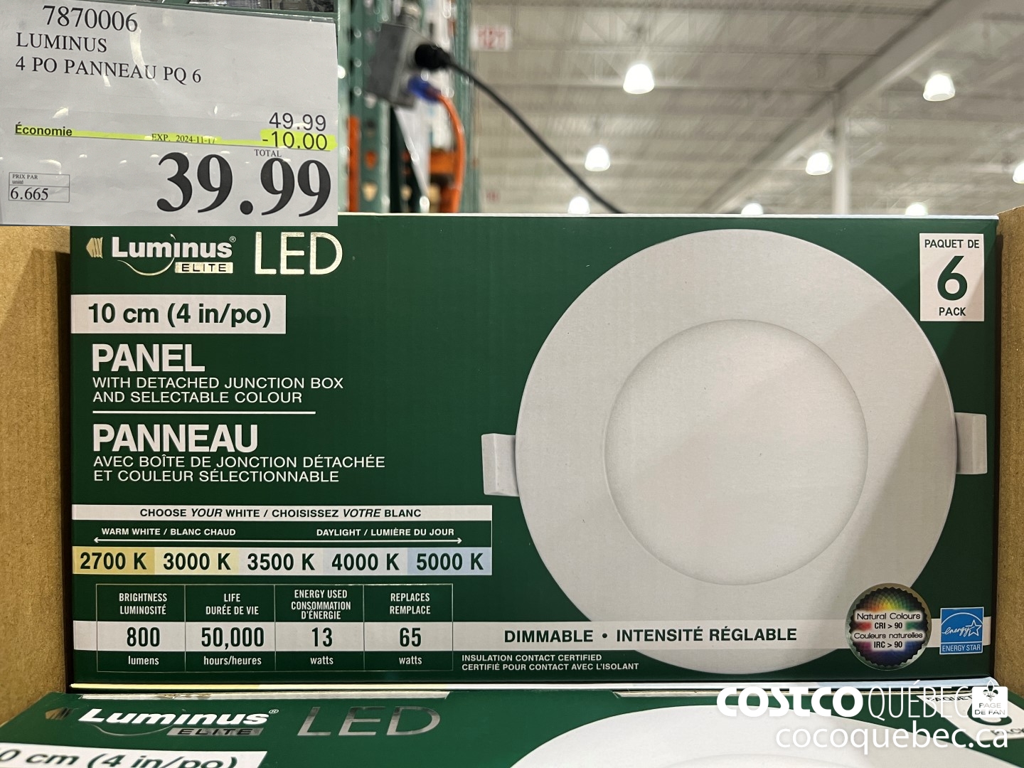 7870006 LUMINUS 4 PO PANNEAU PQ 6  ($10.00 INSTANT SAVINGS EXPIRES ON 2024-11-17) $39.99