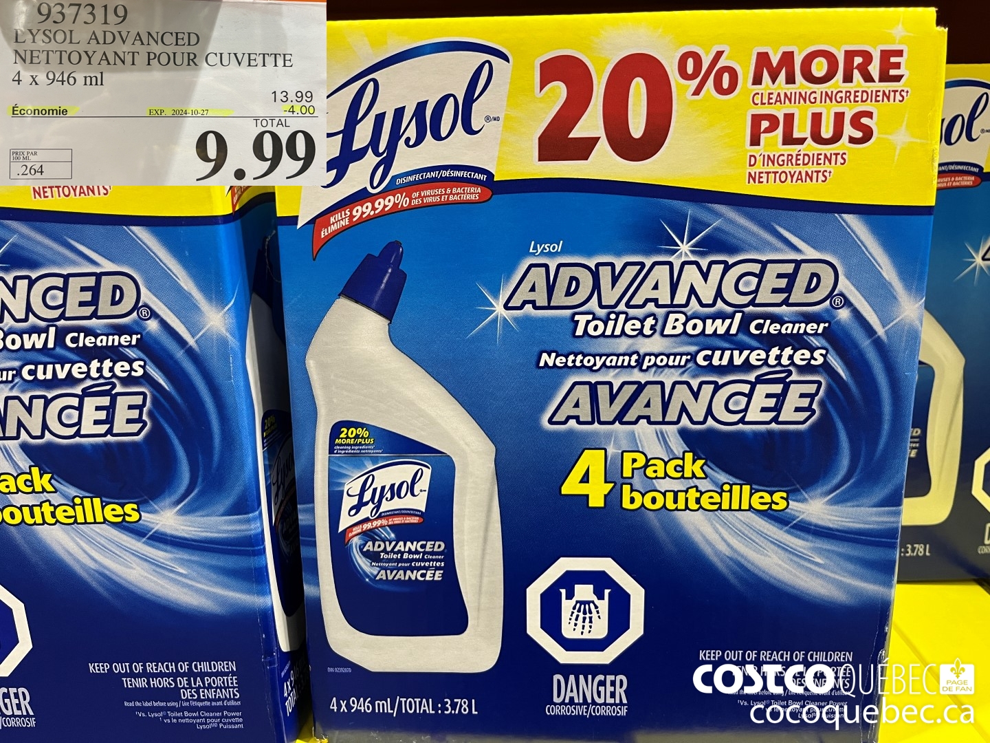 937319 LYSOL ADVANCED NETTOYANT POUR CUVETTE 4 x 946 ml  ($4.00 INSTANT SAVINGS EXPIRES ON 2024-10-27) $9.99